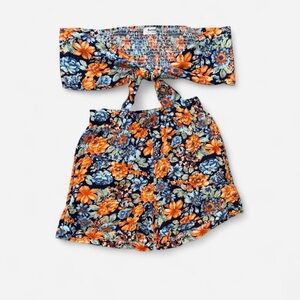 Floral Bandeau Tie Top and Shorts Set
